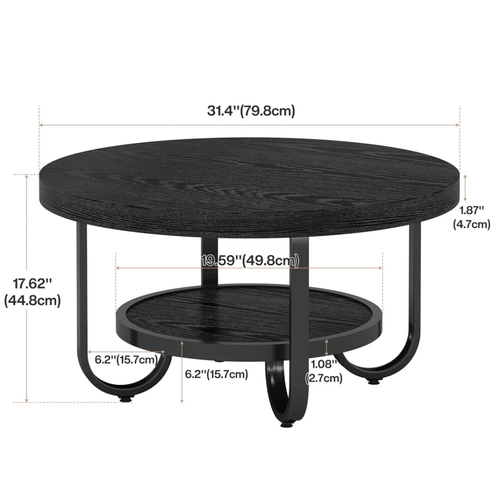 Tavolino da caffè rotondo a 2 livelli in MDF e metallo nero; piano ? 79 cm