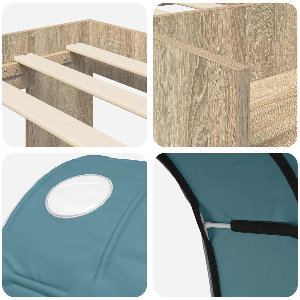Letto con Tunnel 3 pz Rovere Sonoma e Azzurro Legno multistrato 3423624