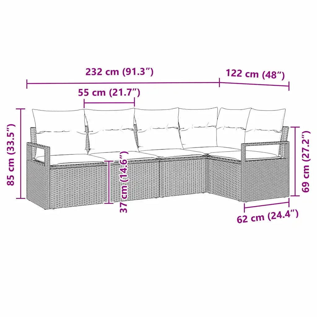 Set di divani 5 pcs Nero polyrattan 3346383