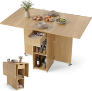 Tavolo da Pranzo Pieghevole, Mobile da Cucina con Ali Pieghevoli, 1 Cassetto e 2 Ripiani Aperti, per 2-4 Persone, Salvaspazio, 120 x 72 x 75 cm, Ideale per Sala e Cucina