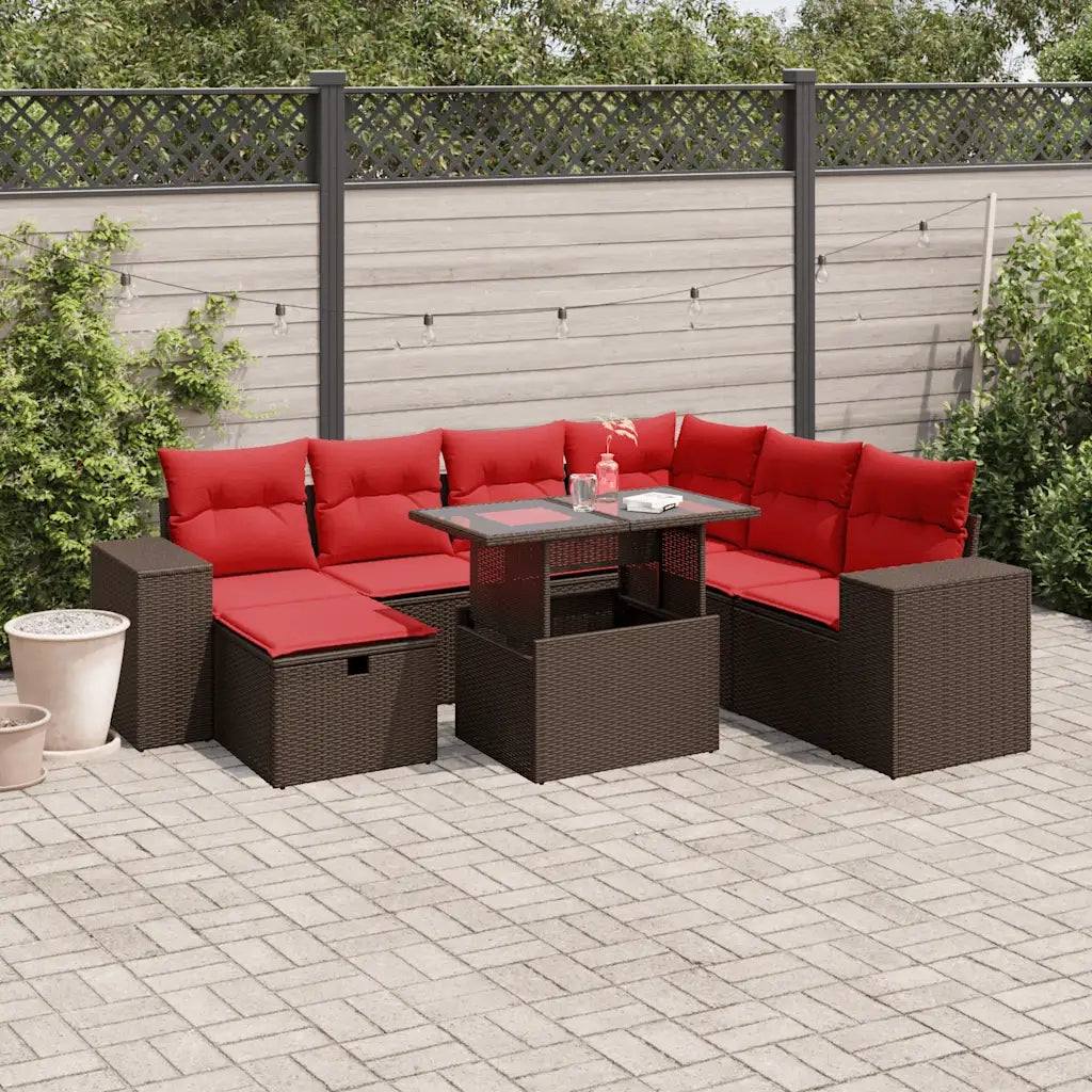 Set Divani da Giardino 8 pz con Cuscini Marrone in Polyrattan 3275324