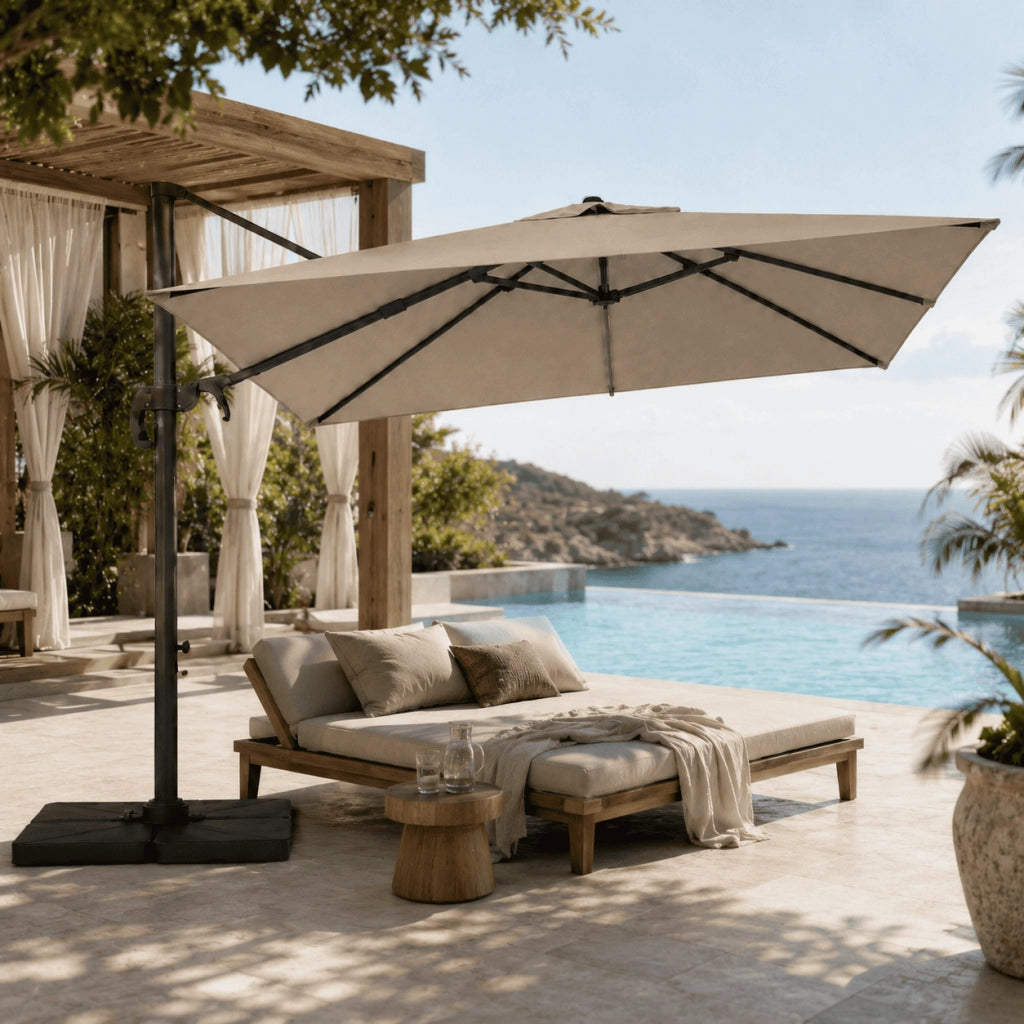 Ombrellone Da Giardino Piscina Gazebo Terrazze Bar Hotel Braccio Retrattile Per Esterni Acciaio Inossidabile Braccio Rotabile 360 Gradi Telo 180 G M2 Impermeabile Resistente Ai Raggi UV 3X3 M Tortora