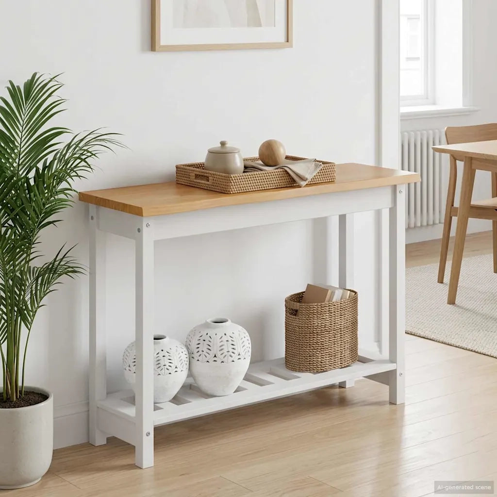 VidaXL Tavolo consolle con lo scaffale EKAI Bianco 112 x 35 x 76 cm 42037018
