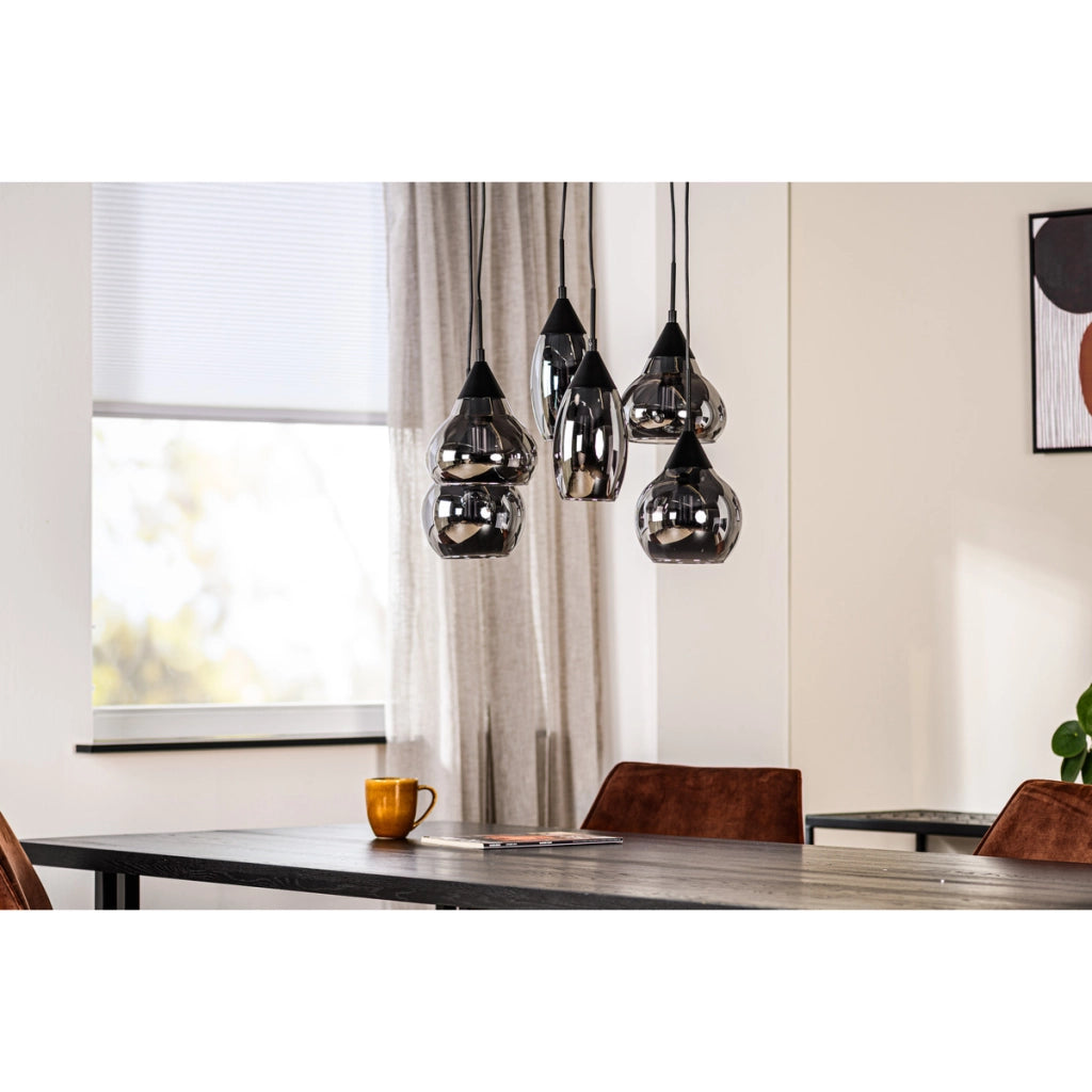 Lampadario a sospensione 6 luci H340 vetro fume'