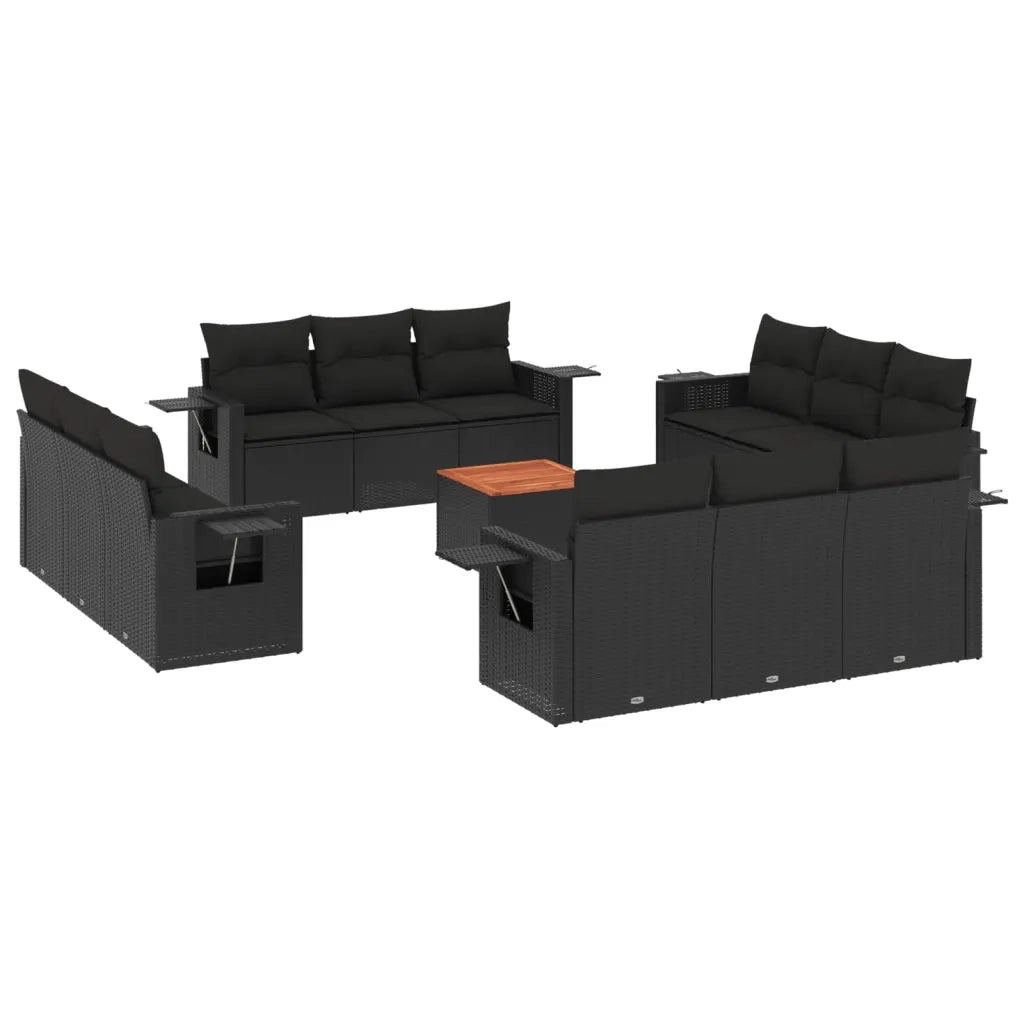 Set Divani da Giardino 13pz con Cuscini Nero in Polyrattan 3256825