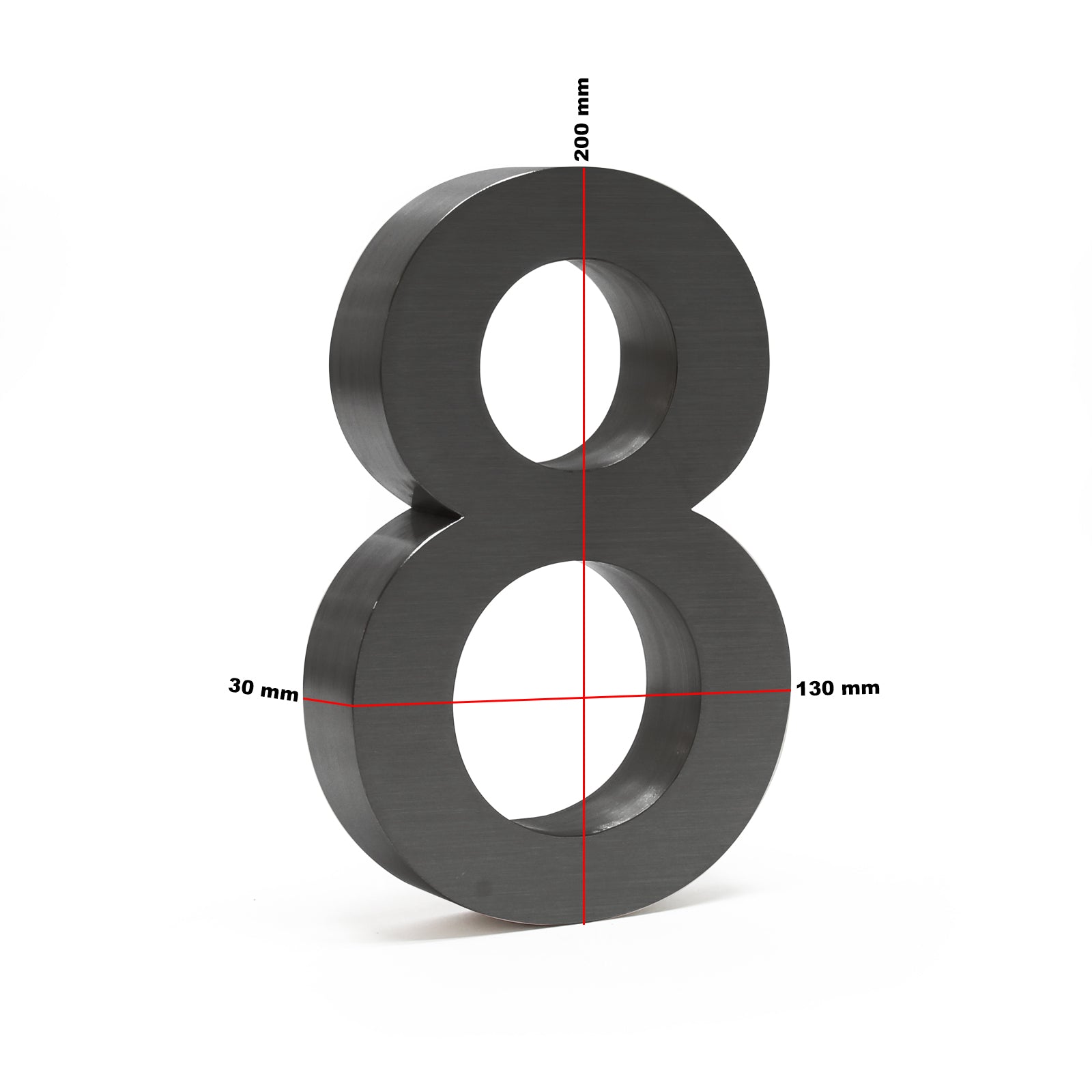 Numero civico "8" 3D Arial 20 cm antracite acciaio uso esterno, incl materiale di montaggio