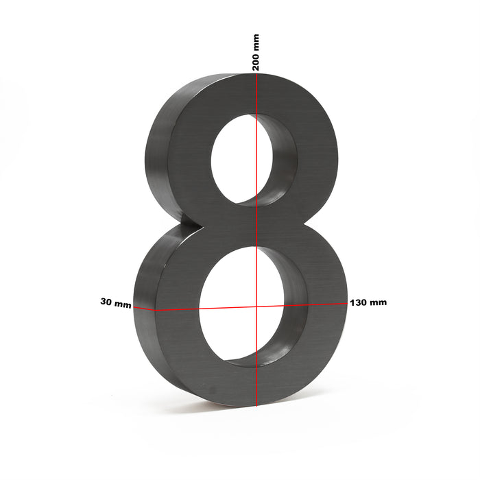 Numero civico "8" 3D Arial 20 cm antracite acciaio uso esterno, incl materiale di montaggio