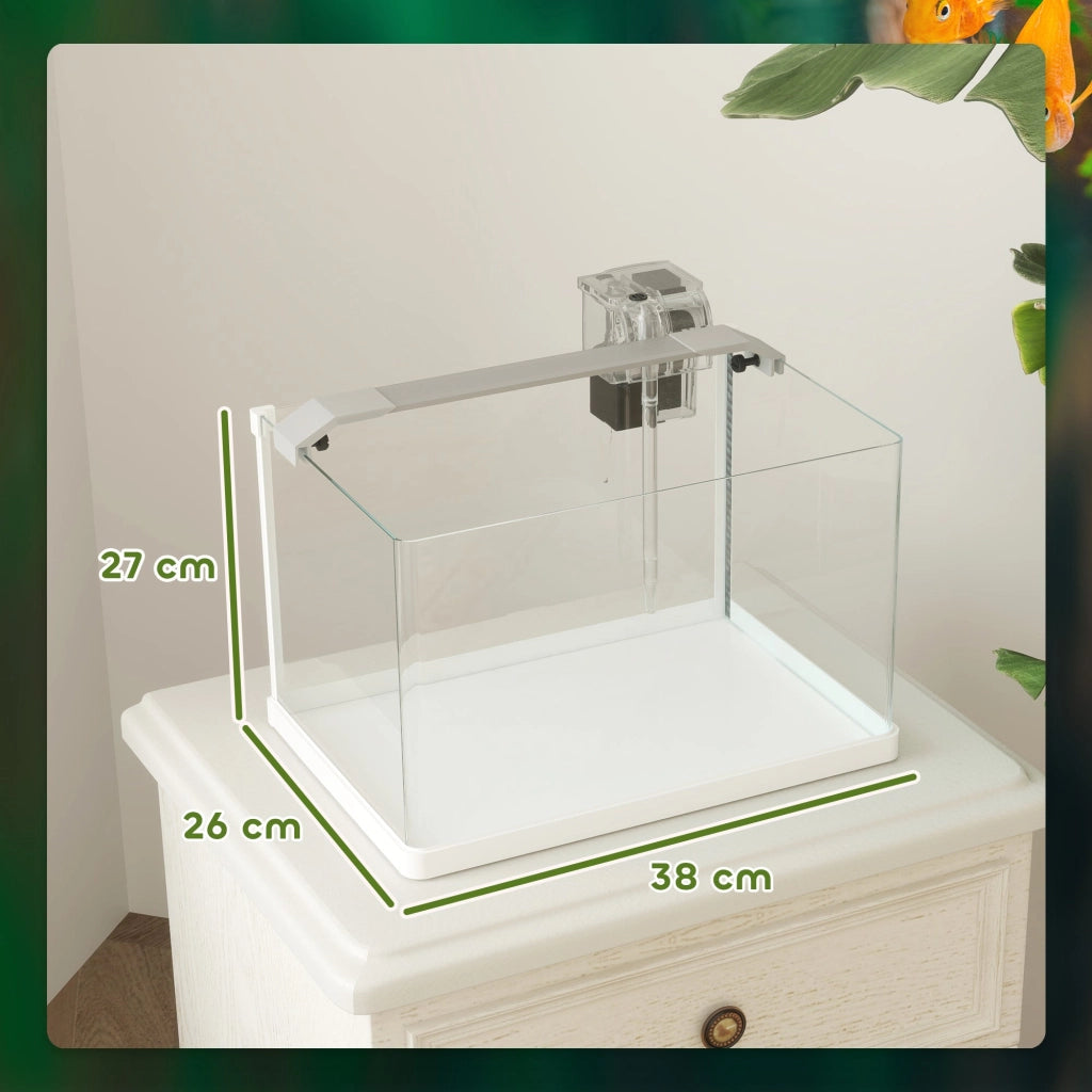 Acquario in Vetro con Luci LED da 20L 38x26x27 cm Filtro e Pompa d'Acqua Bianco