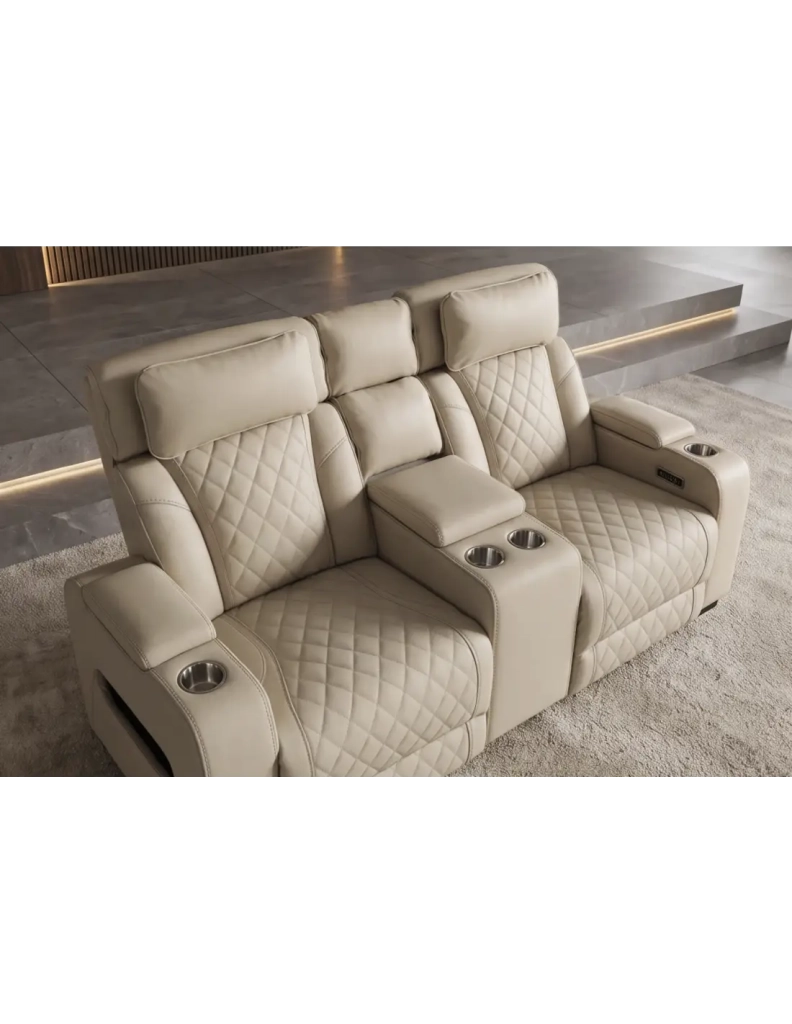 Divano cinema DOMUS 2 posti relax elettrico in similpelle – Beige – 190 x 101 x 103 cm