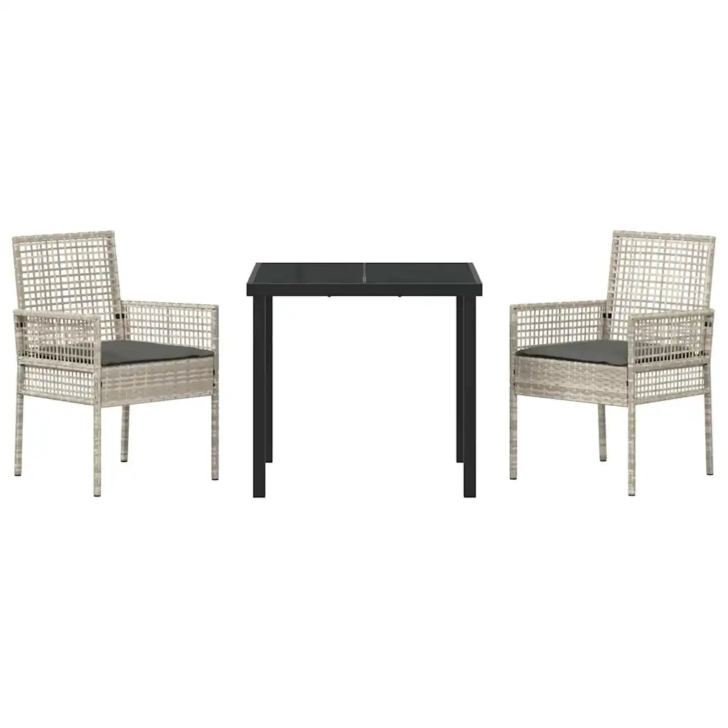 Set da Pranzo per Giardino 3 pcs Grigio chiaro polyrattan