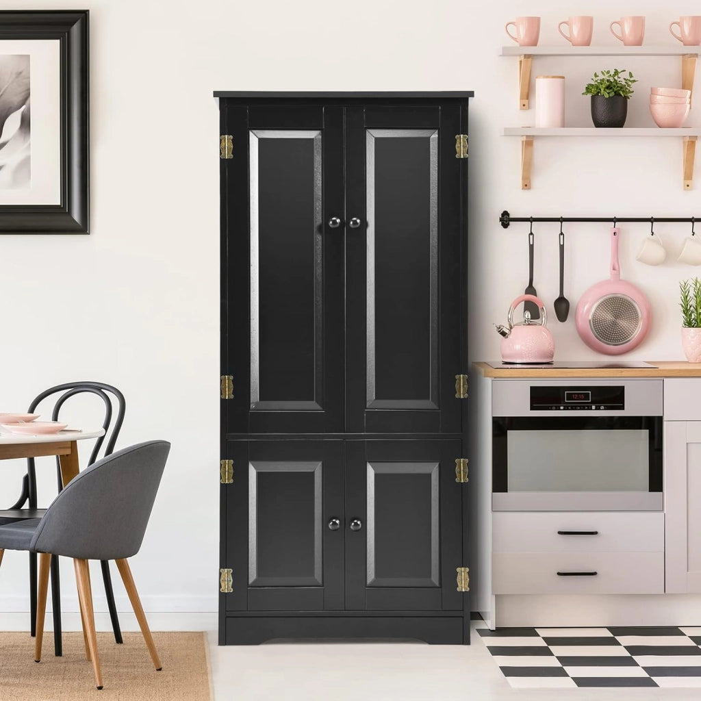 Armadio Alto in Legno con 2 Ripiani Regolabili, Armadio da Guardaroba Verticale con Dispositivo Anti-Rovesciamento, Mobile Organizzatore, Grande Spazio, 58,5 x 32 x 123 cm, Nero