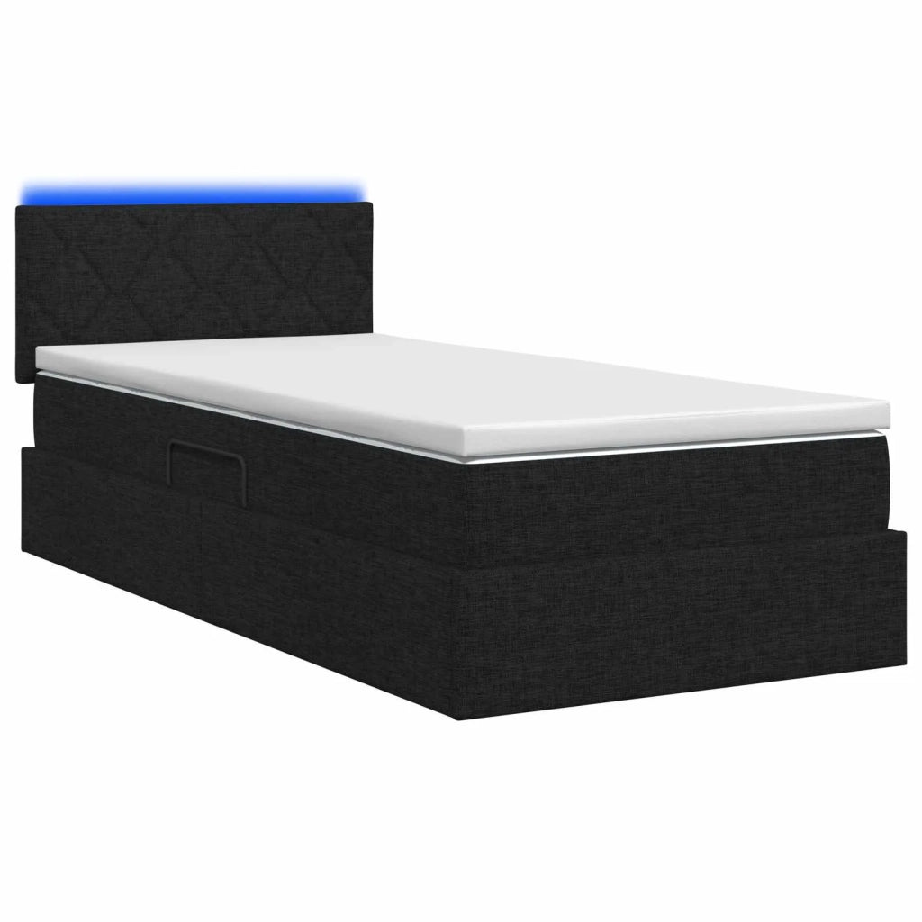 Letto con contenitore LED e materasso Nero 100 x 200 cm Tessuto 3459107