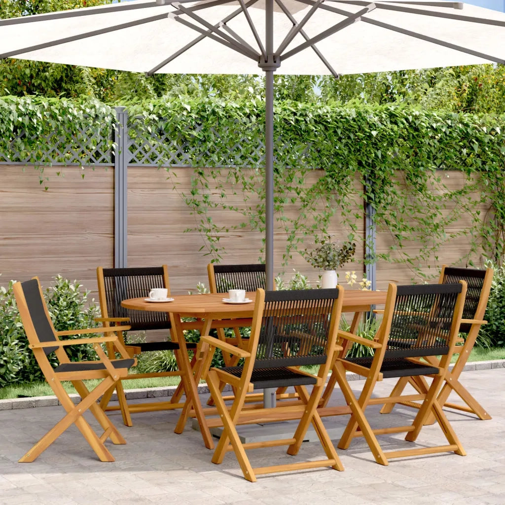 Set Pranzo da Giardino 7 pz Nero Polipropilene e Legno Massello 3281709