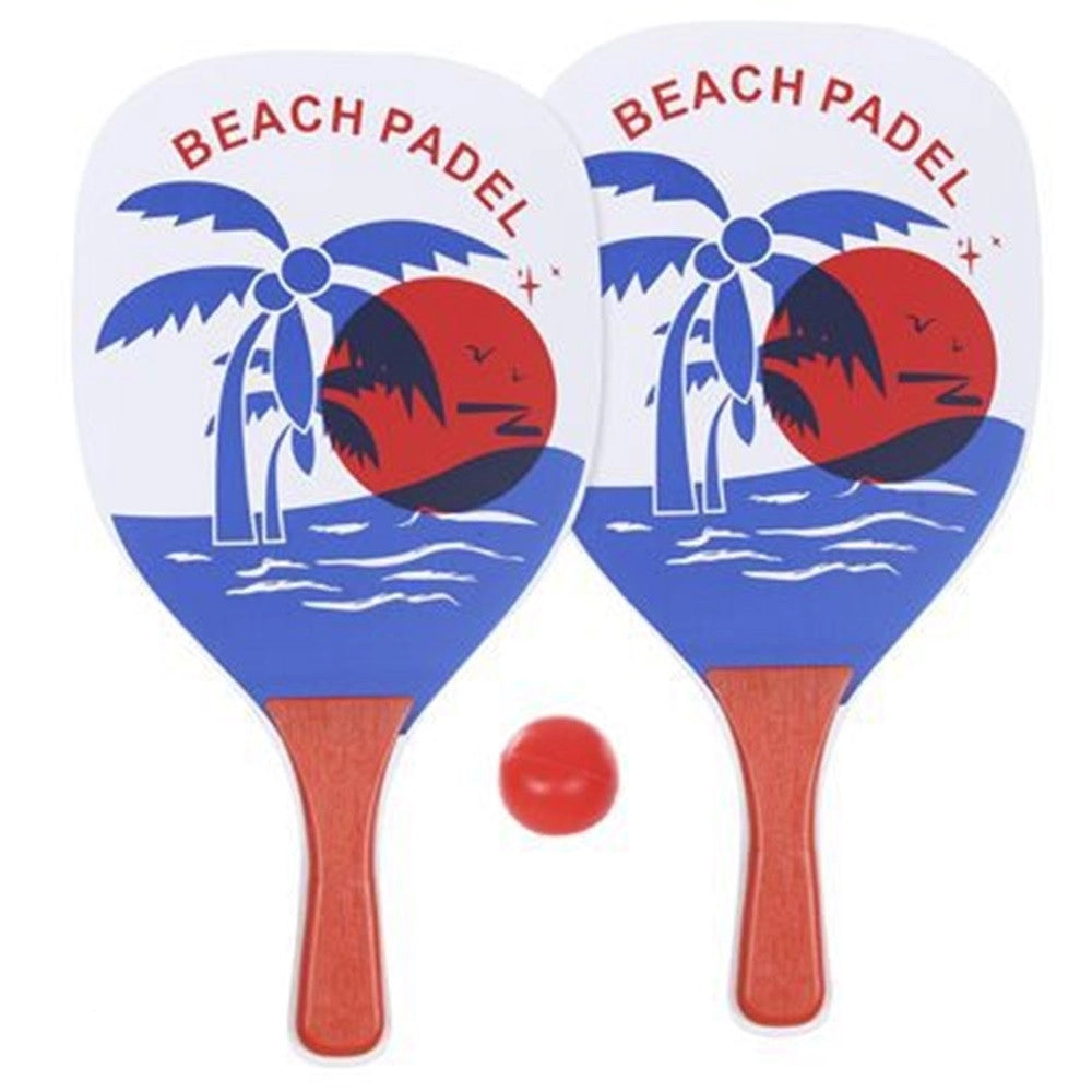 Trade Shop - Set Racchette Da Spiaggia Rettangolari Design Palma 38x20x0.6 Cm Con Pallina 186238 -