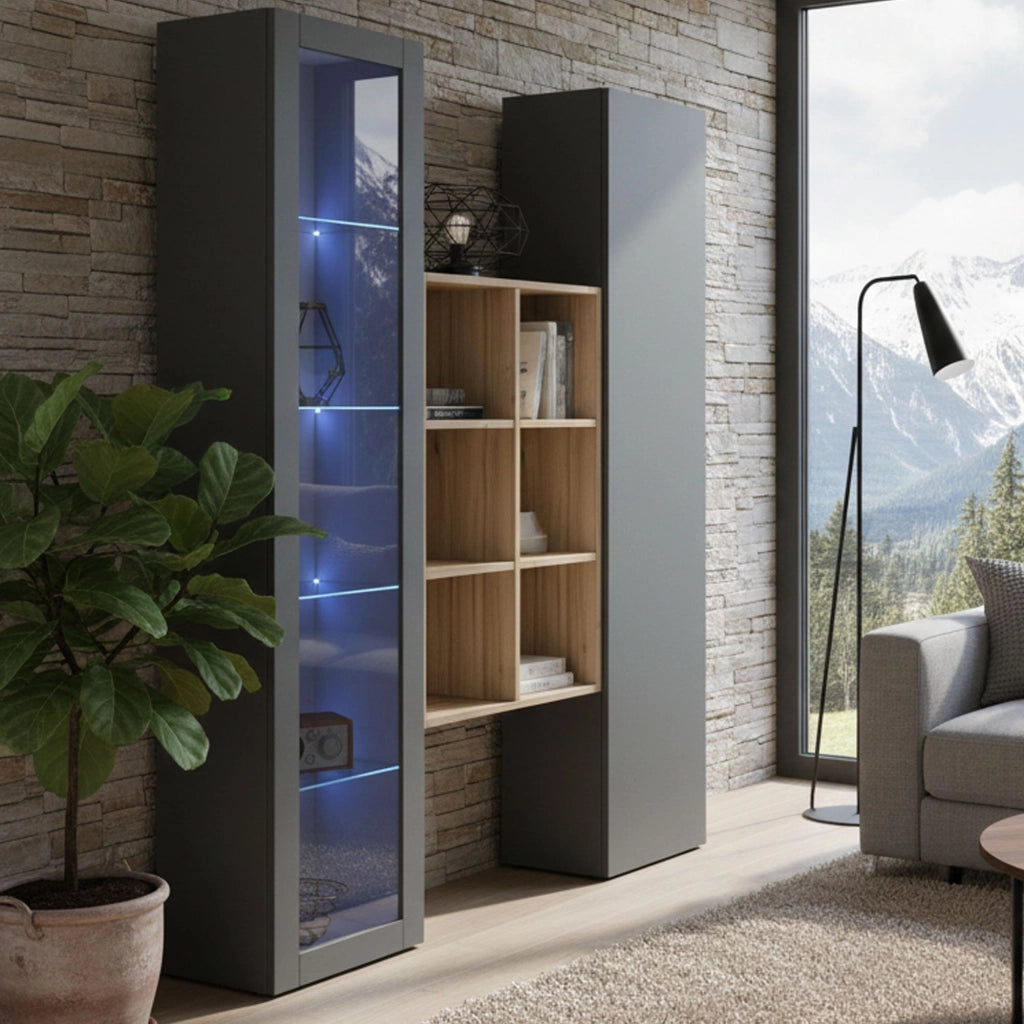 Madia Gastone, Credenza 8 Ripiani Made in Italy, 30x40x180h cm Nero Antracite