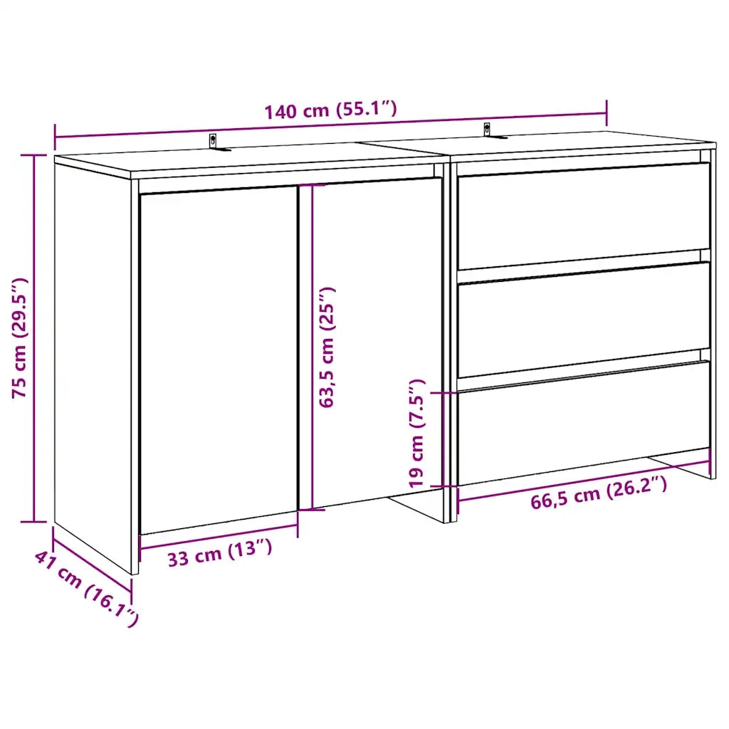 Credenza 2 pz Rovere Artigianale in Legno Multistrato 3329178
