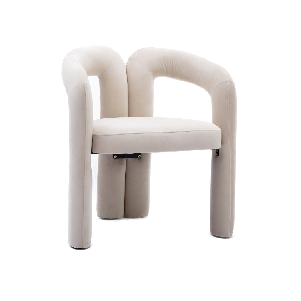Set di 2 sedie da pranzo in velluto beige, design moderno con braccioli e struttura stabile