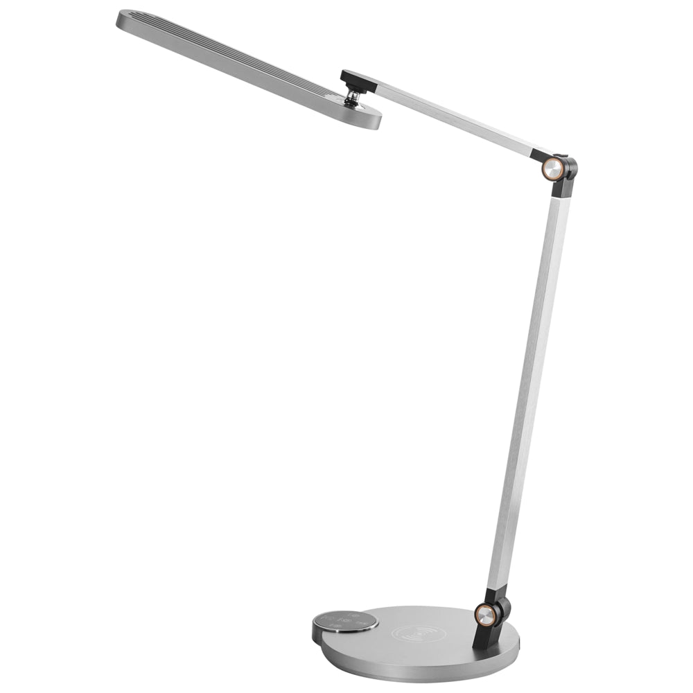 Lampada da scrivania moderna per ufficio domestico 3 modalità di temperatura Dimmer continuo Caricatore wireless Paralume regolabile Materiale sintetico Grigio