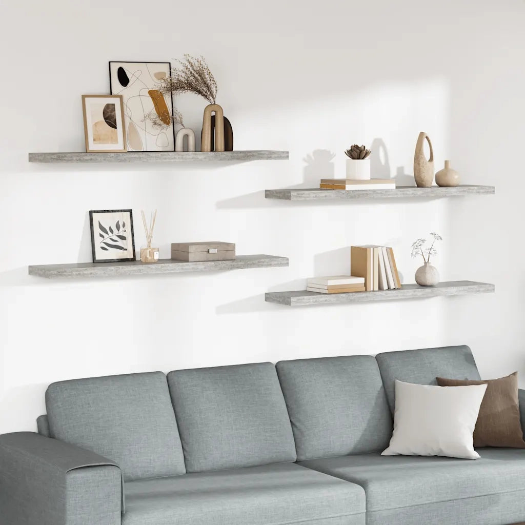 4 pz Scaffali a Parete | Ripiano a parete | Mensole a Parete Grigio Cemento 120x23,5x3,8 cm in MDF