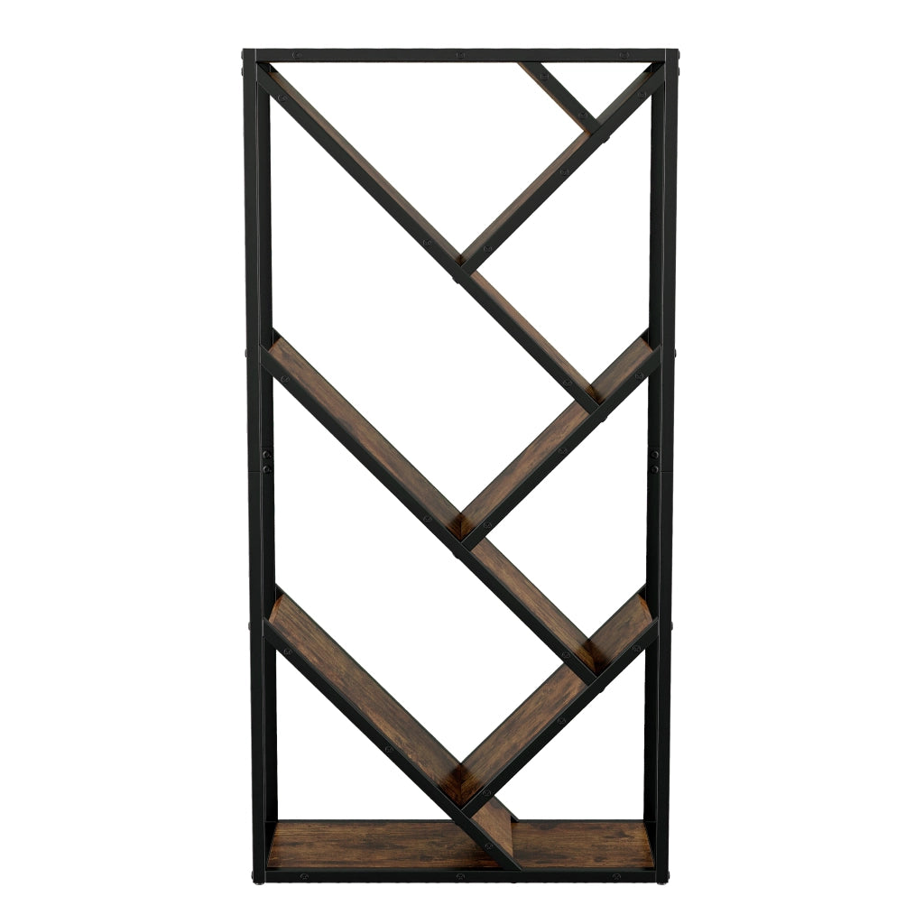 Libreria a forma di albero 80 × 35 × 160 cm, scaffale a 8 ripiani, nero e marrone vintage, con struttura in metallo e pannello MDF