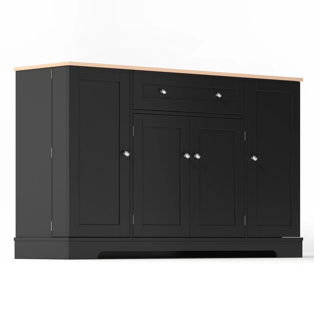 Credenza da cucina moderna 138 cm con cassetto; ante e ripiani interni; nero in MDF