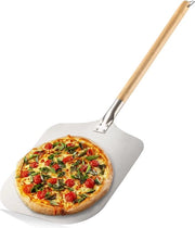 Pizzaschep di 430 acciaio inossidabile, schep per pizza e torta con manico in legno, schep per pizza, tarte flambée, panini e pane, manico rimovibile (marrone/argento, quadrato)