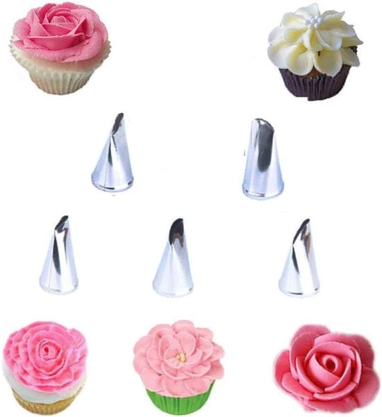 Set di 5 pezzi di punte per fiori in acciaio inossidabile per decorazione di cupcake - Strumenti per decorazione di glassa DIY - Punte per glassa per torta