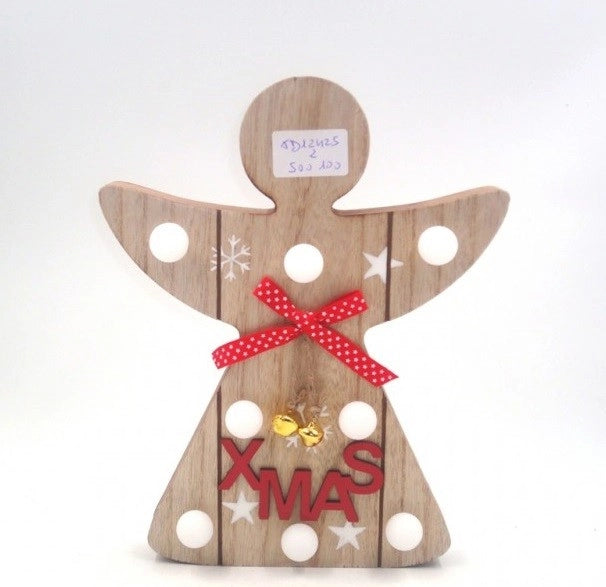 Decorazione Addobbo Natalizio Natale con Base legno con Luce 24 cm