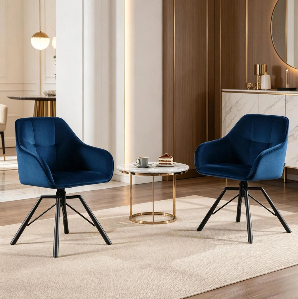 Set di 2 sedie da pranzo girevoli in velluto blu