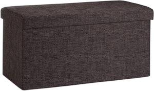 Panca sgabello pouf pieghevole contenitore poggiapiedi 76 cm lino marrone 13_0002337_5