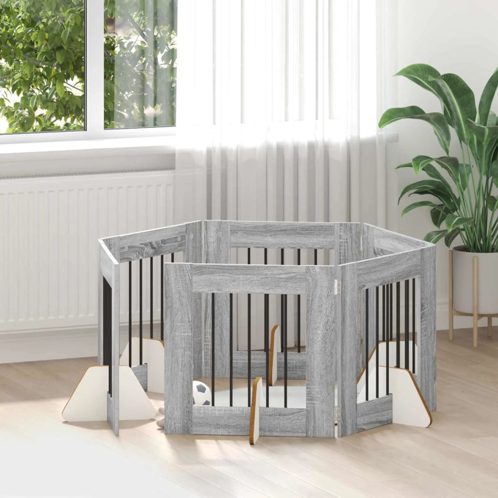 Cancello per cani con supporti 6 pz Grigio Sonoma 60 x 60 cm CFW4370183
