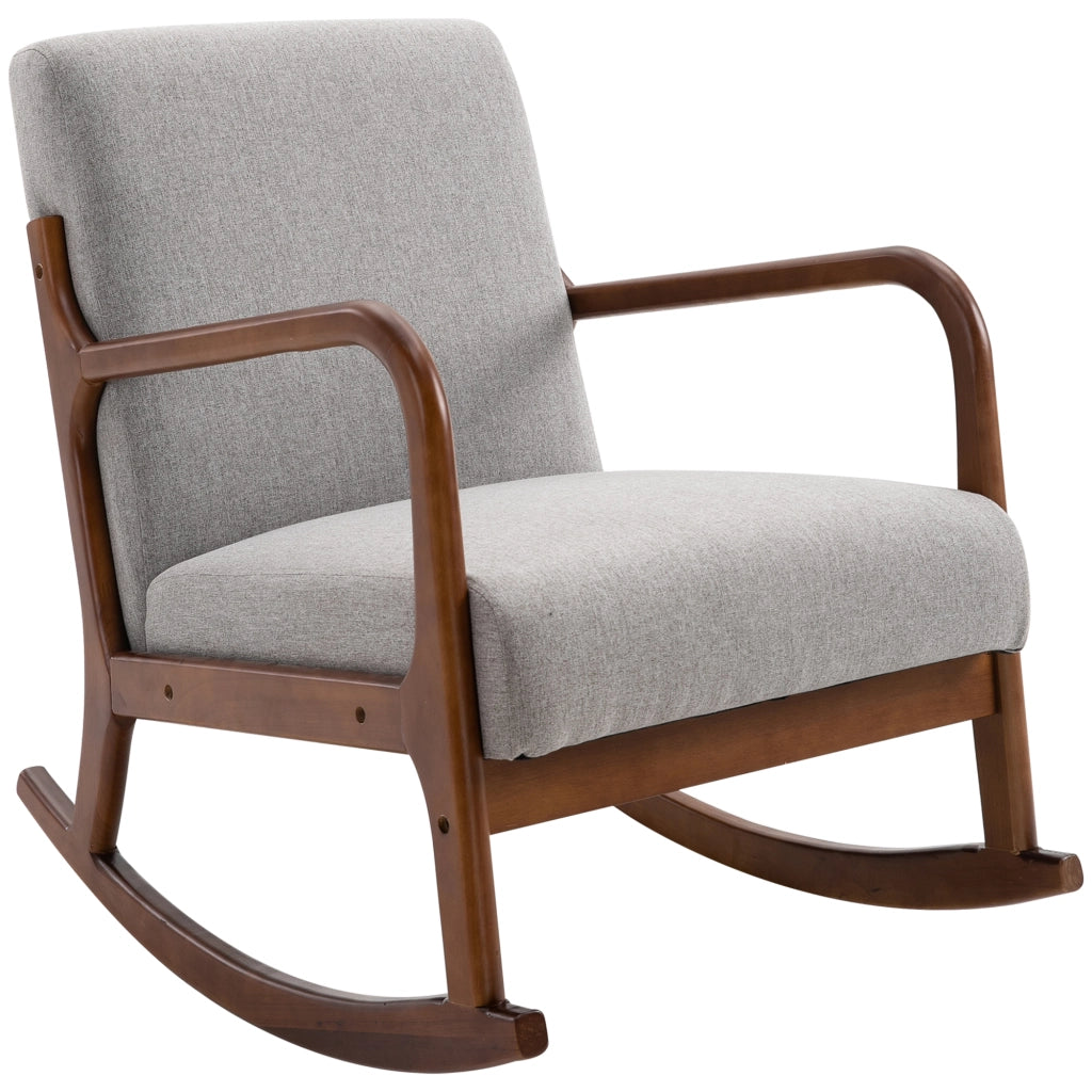 Poltrona Imbottita a Dondolo in Legno e Tessuto Grigio ¨C Zephmum ¨C 64x86x80cm