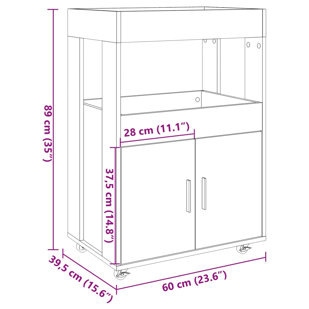 vidaXL Carrello Bar Rovere Sonoma 60x39,5x89 cm in Legno Multistrato