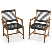 Set di 2 sedie da pranzo in legno di acacia per esterni, Sedie da patio intrecciate in corda con braccioli-Sedie da esterno