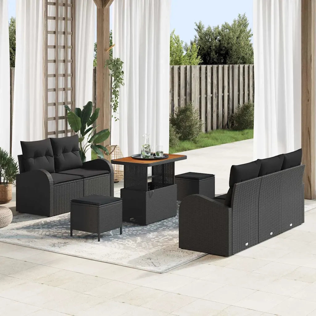 Set Divano da Giardino con cuscino 8 pcs Nero polyrattan 3362339