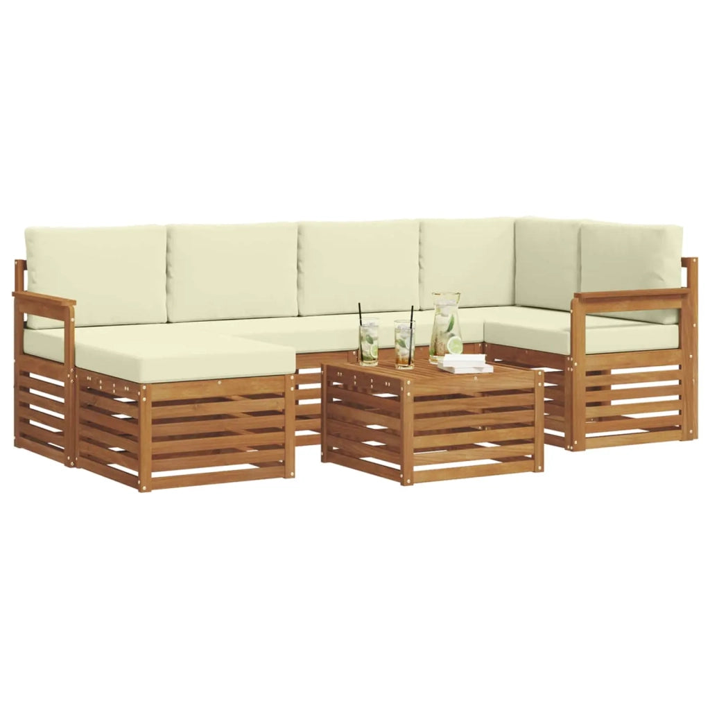 Set di divani da esterno 7 pz Naturale e Crema Poliestere 3375115