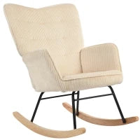 Sedia a Dondolo Vintage, Scocche Curve, Imbottitura Spessa, Legno di Faggio e Acciaio, Beige