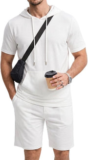 Set di allenamento uomo 2 pezzi - Hoodie/Shorts - Respirabile - Transpirante - Cintura regolabile - Tessuto confortevole - Kit sportivo