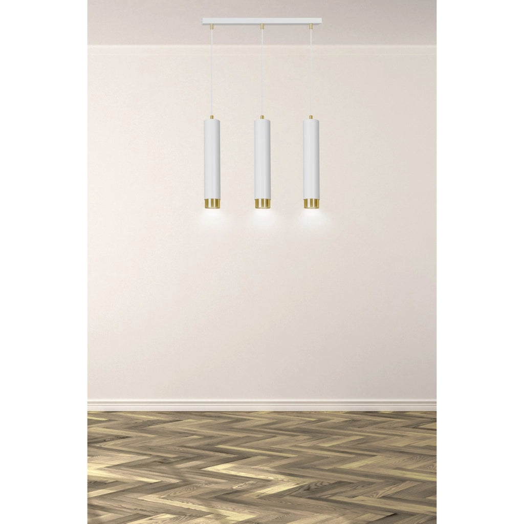 Lampada a sospensione KIBO in acciaio bianco e oro