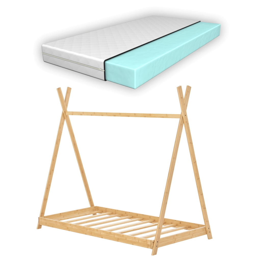 Letto 'Vimpeli' a Forma di Tenda Indiana con Materasso 80 x 160 cm Bambù Naturale [en.casa]