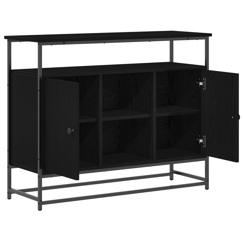 Sideboard  Nero Rovere 100x35x80 cm Legno ingegnerizzato e Acciaio