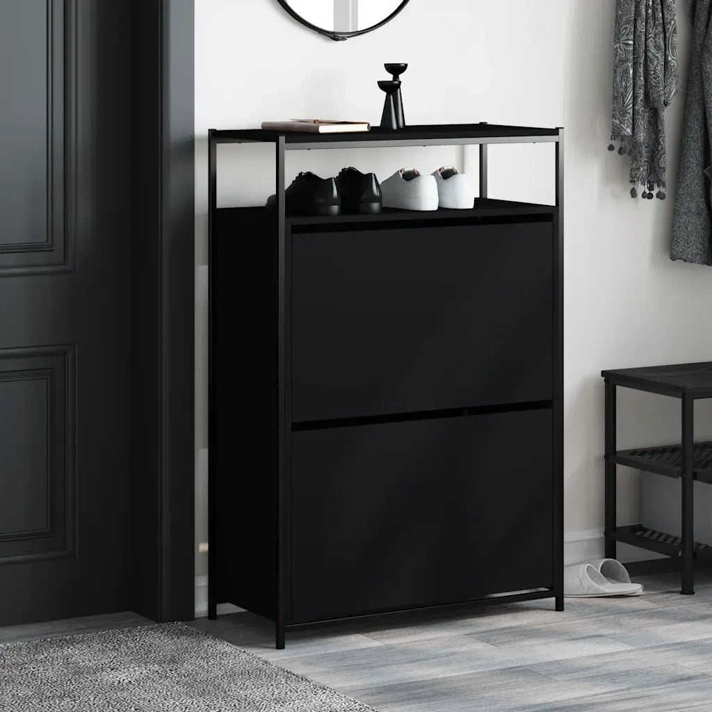 Scarpiera | Mobile per scarpe Nera 75x34x112 cm in Legno Multistrato
