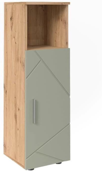 mobiletto bagno Irma, Verde salvia, 30 x 95 cm, Ideale per spazi piccoli e nicchie strette