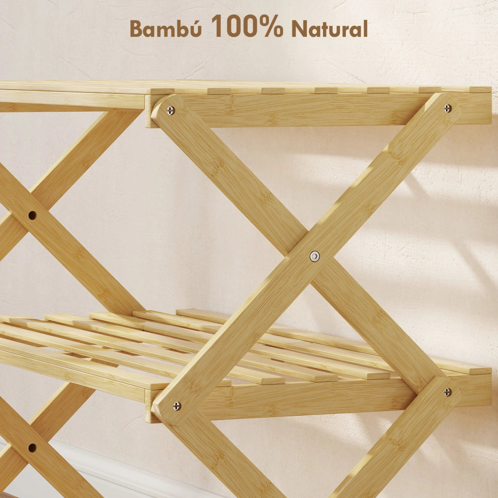 Scarpiera a 3 Ripiani in Bamb¨´ Pieghevole ¨C Zephmum ¨C Naturale 80x30x110 cm