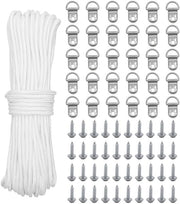Cordone per appendere quadri in nylon, 30m x 2mm, bianco, con 30 anelli D e 40 viti