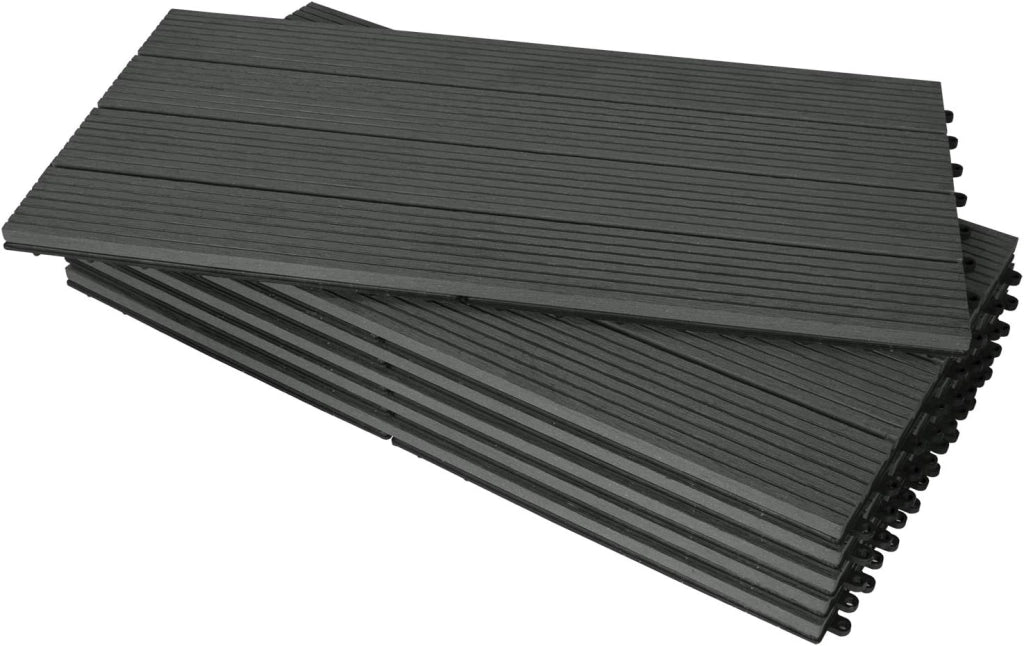 12 Pezzi Piastrella per Pavimento da Giardino Terrazza Pavimento ad Incastro per Casa Fai da Te Pavimentazione in WPC 30x60 cm Antracite