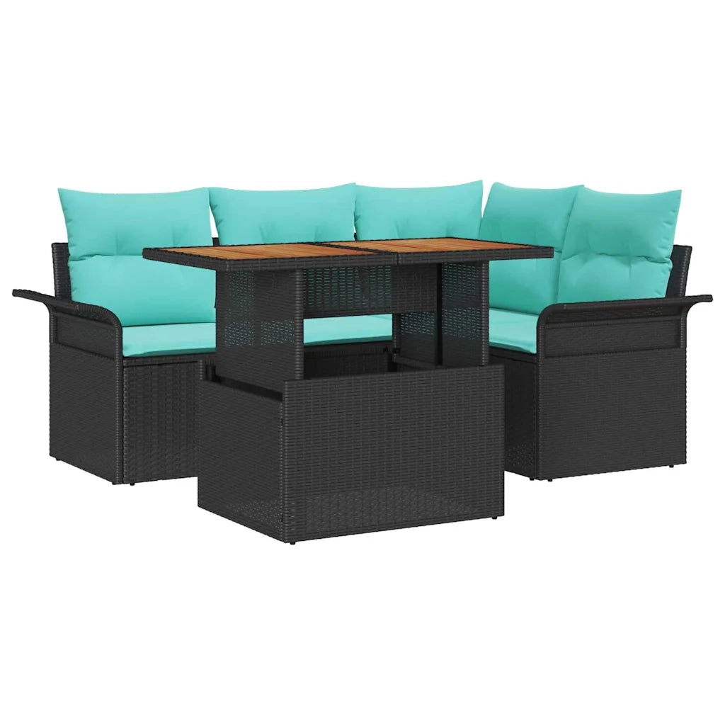 Set Divano da Giardino con cuscino 5 pcs Nero e blu