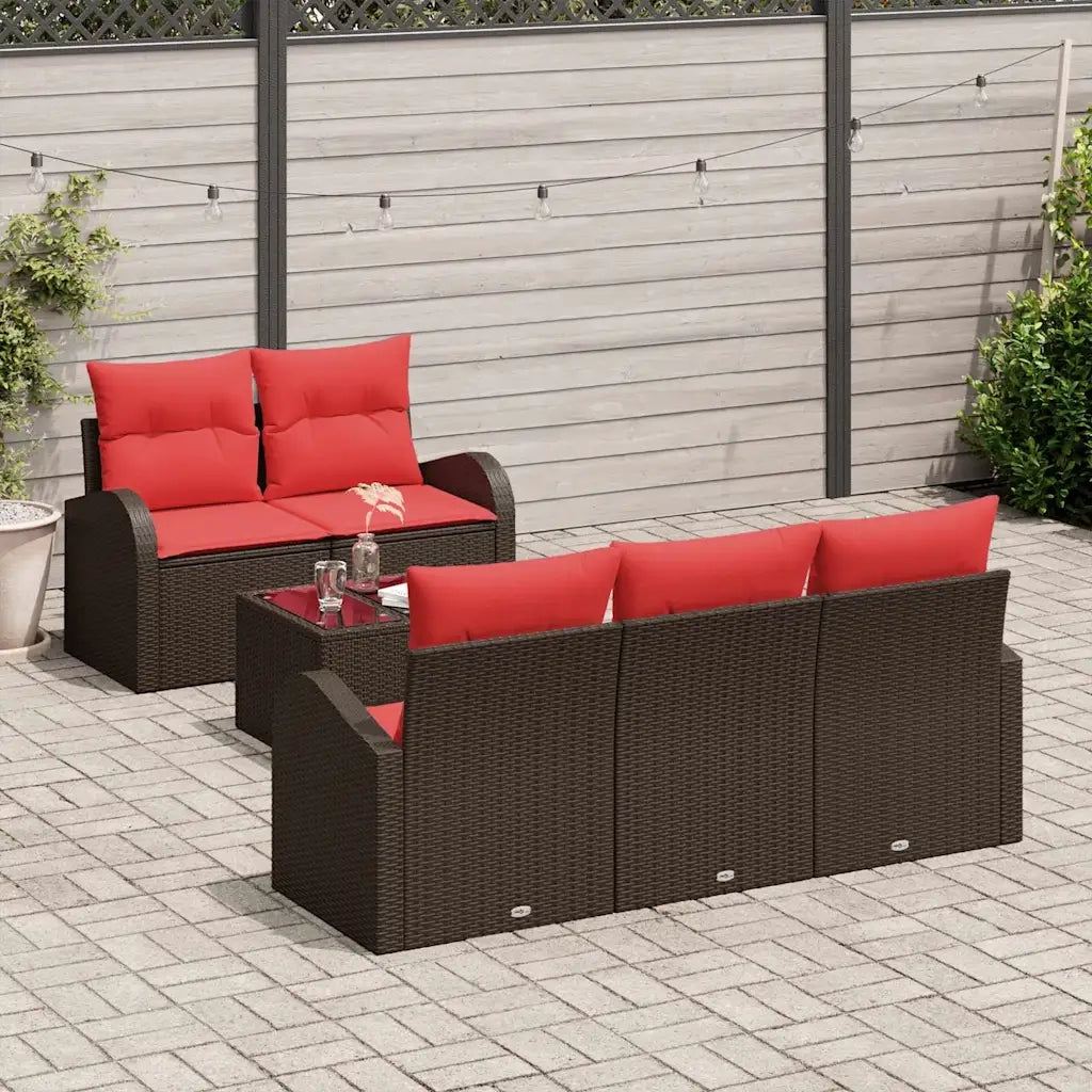 Set Divano da Giardino 6 pcs Beige e Rosso polyrattan