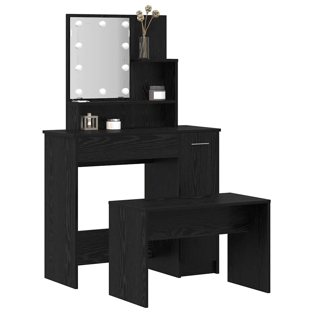vidaXL Set Tavolo da Trucco Rovere nero 86.5 x 35 x 136 cm