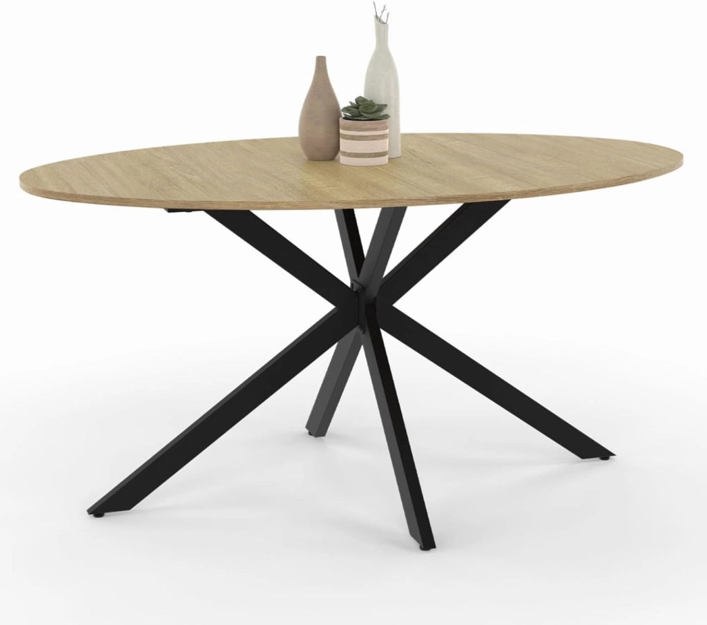 Tavolo da pranzo ovale ALIX, legno e gambe a ragno nere, 8 persone, 150 cm